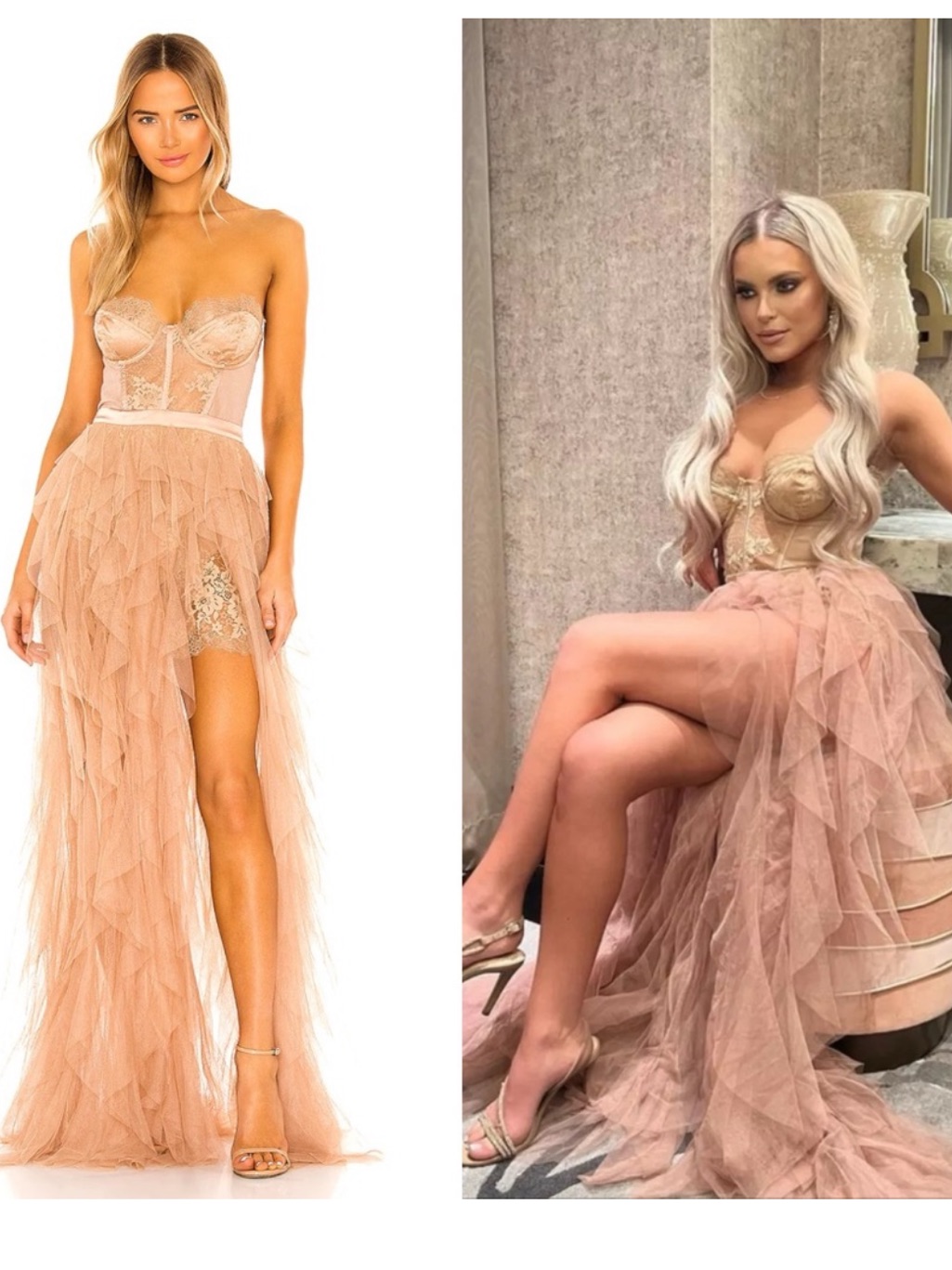 For Love & Lemons X Revolve Bustier Gown In Warm Taupe New With Tags!